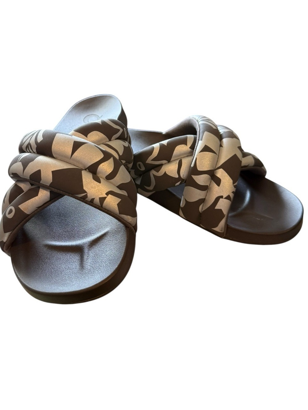 Olukai Paniolo Slide Sandals Brown Beige Floral Strap Women’s Size 8 - Picture 2 of 8